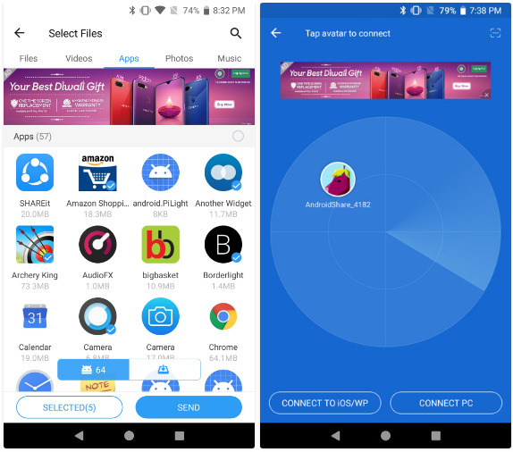 تحميل الشير ات "2022" SHAREit .APK 6.20.88 مشاركة الملفات بالواي فاي بدون إعلانات 8 تحديد الملفات المراد إرسالها والبحث عن المُتلقّي