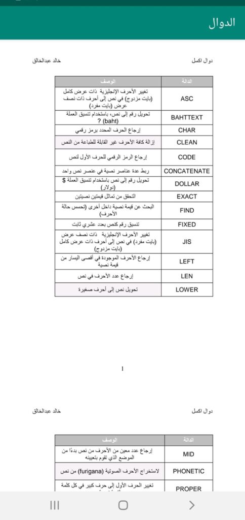 تحميل تطبيق تعلَّم Excel بالعربي: اعرف الإكسيل بسهولة على الاندرويد 10 قسم دوال الاكسل