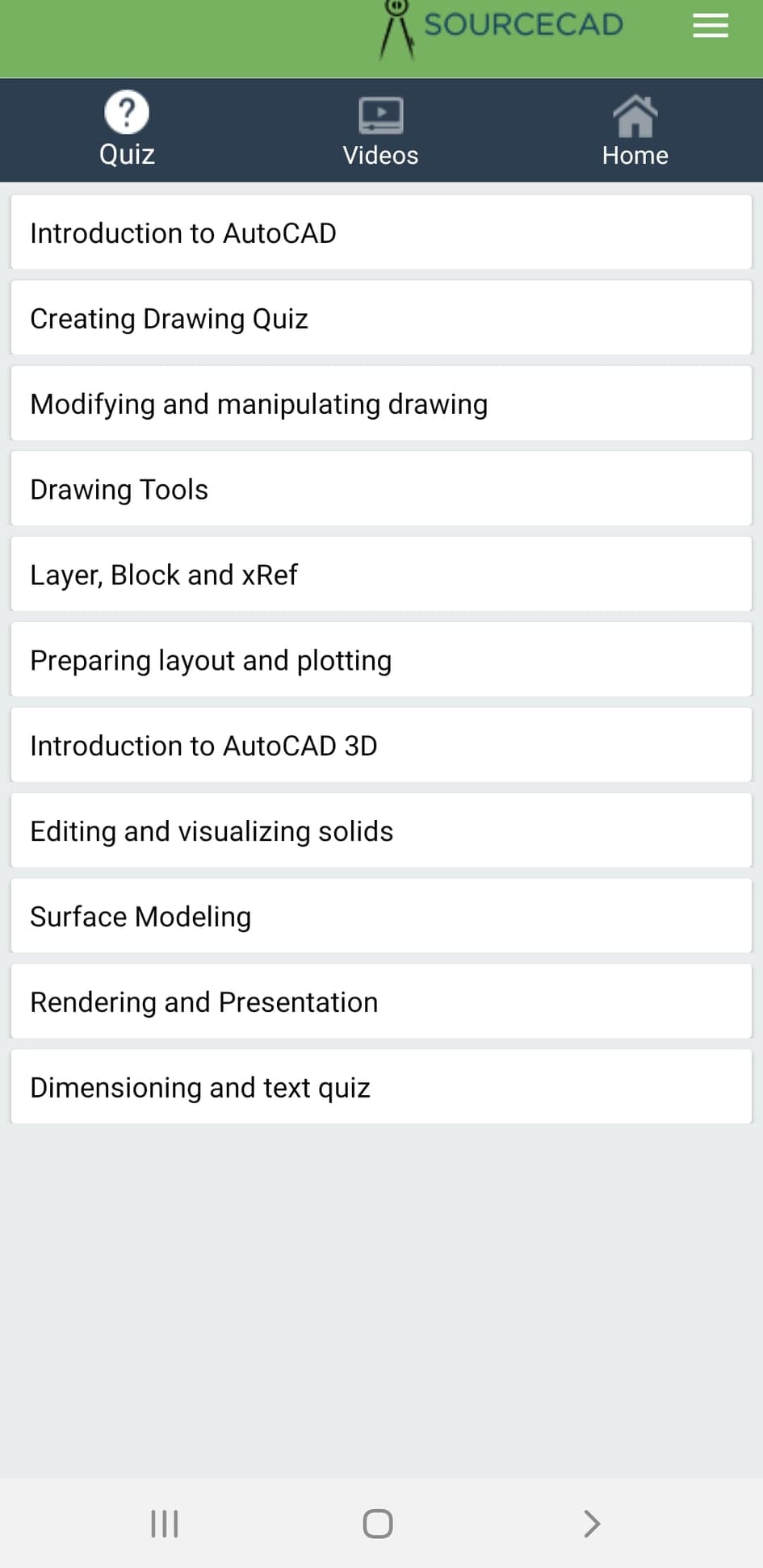 أفضل تطبيقات لتعليم الأوتوكاد | يمكنك الآن تعلم AutoCAD على الاندرويد! 12 قسم Quiz