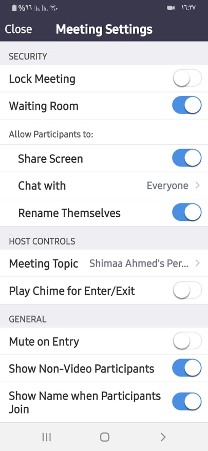 تحميل برنامج زوم 2021: ZOOM Cloud Meetings v5.4.9 (تنزيل زووم للكمبيوتر والموبايل) 8 قائمة Settings في تطبيق زووم