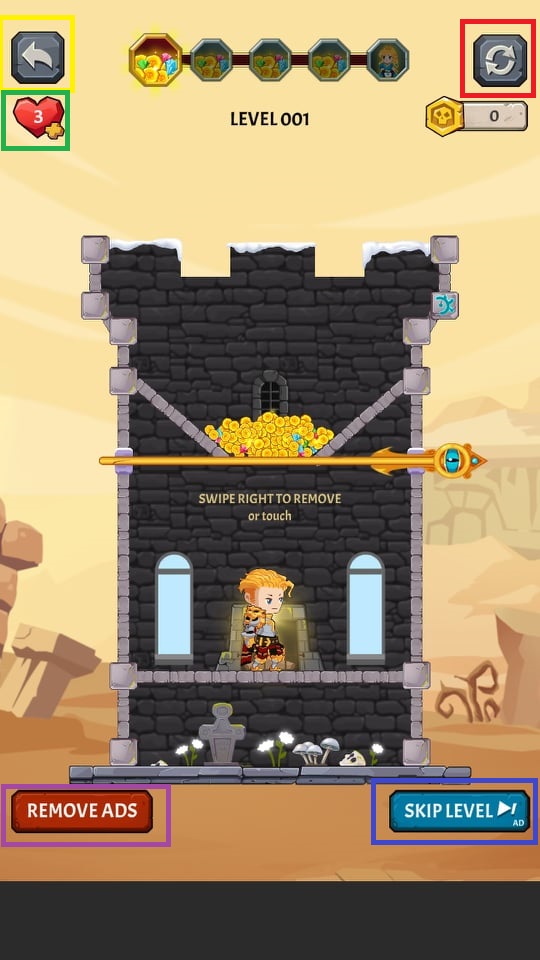 تحميل How To Loot Pin Pull and Hero Rescue APK (إجمع النقود واحمي الأميرة) 8 5 أزرار للتحكم في لعبة How to Loot Pin Pull and Hero Rescue